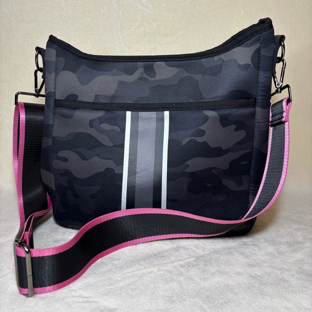 Haute Shore Black & Grey Camo and hot pink Wide Adjustable Strap Crossbody